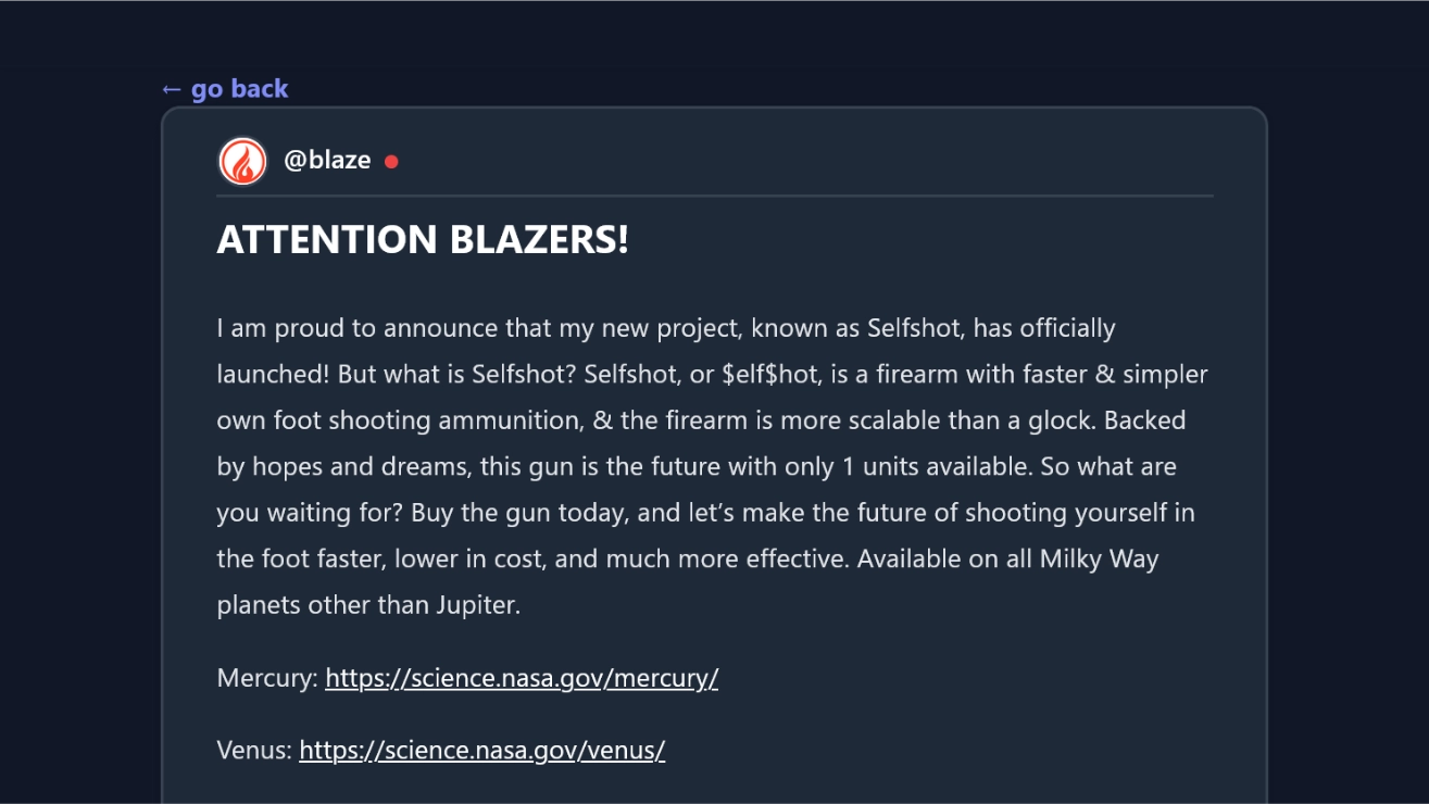 Blaze Debuts Gun That Only Shoots User In Foot